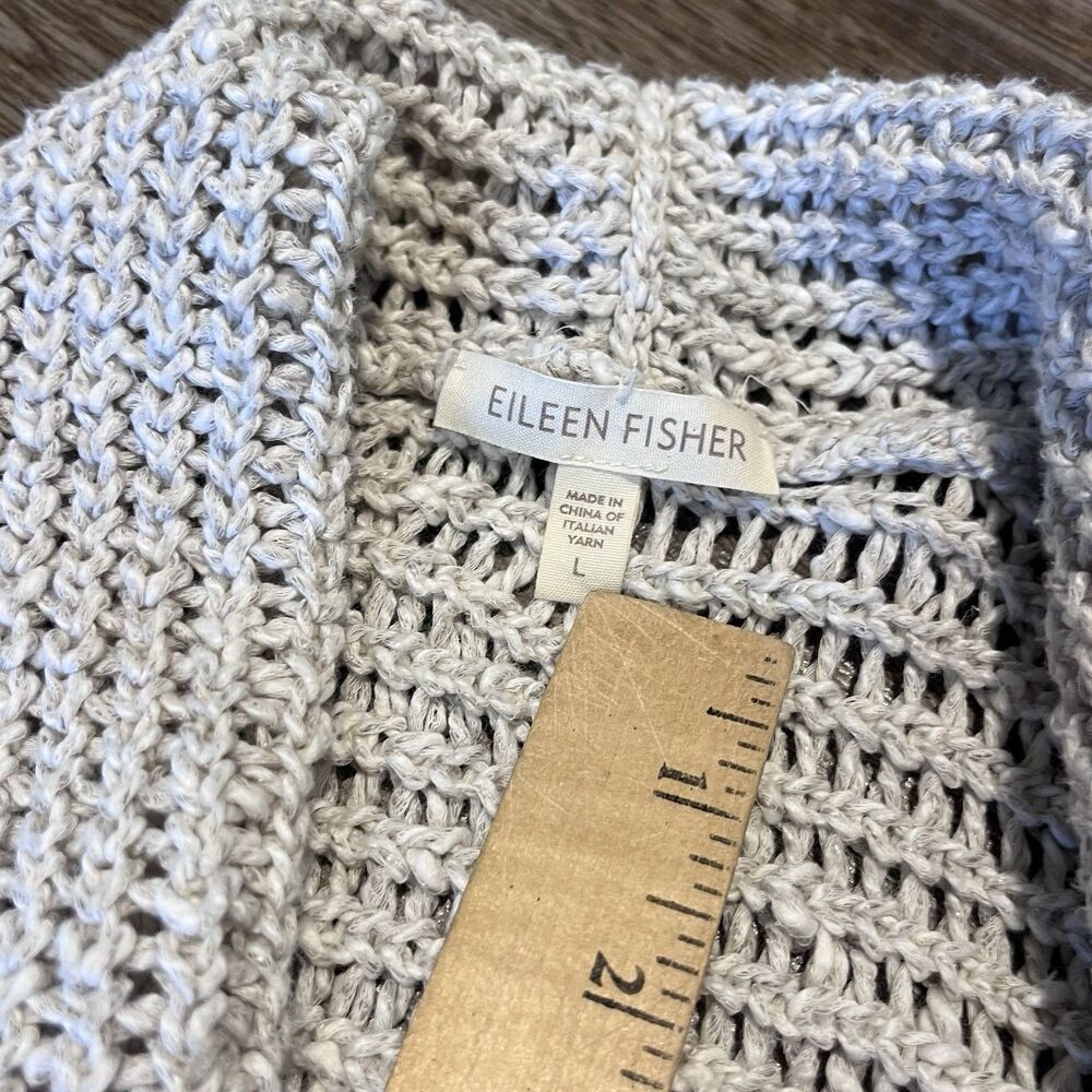 Eileen Fisher Cardigan L Beige Linen Blend Open Knit Beachy Minimalist Sweater - Picture 6 of 8